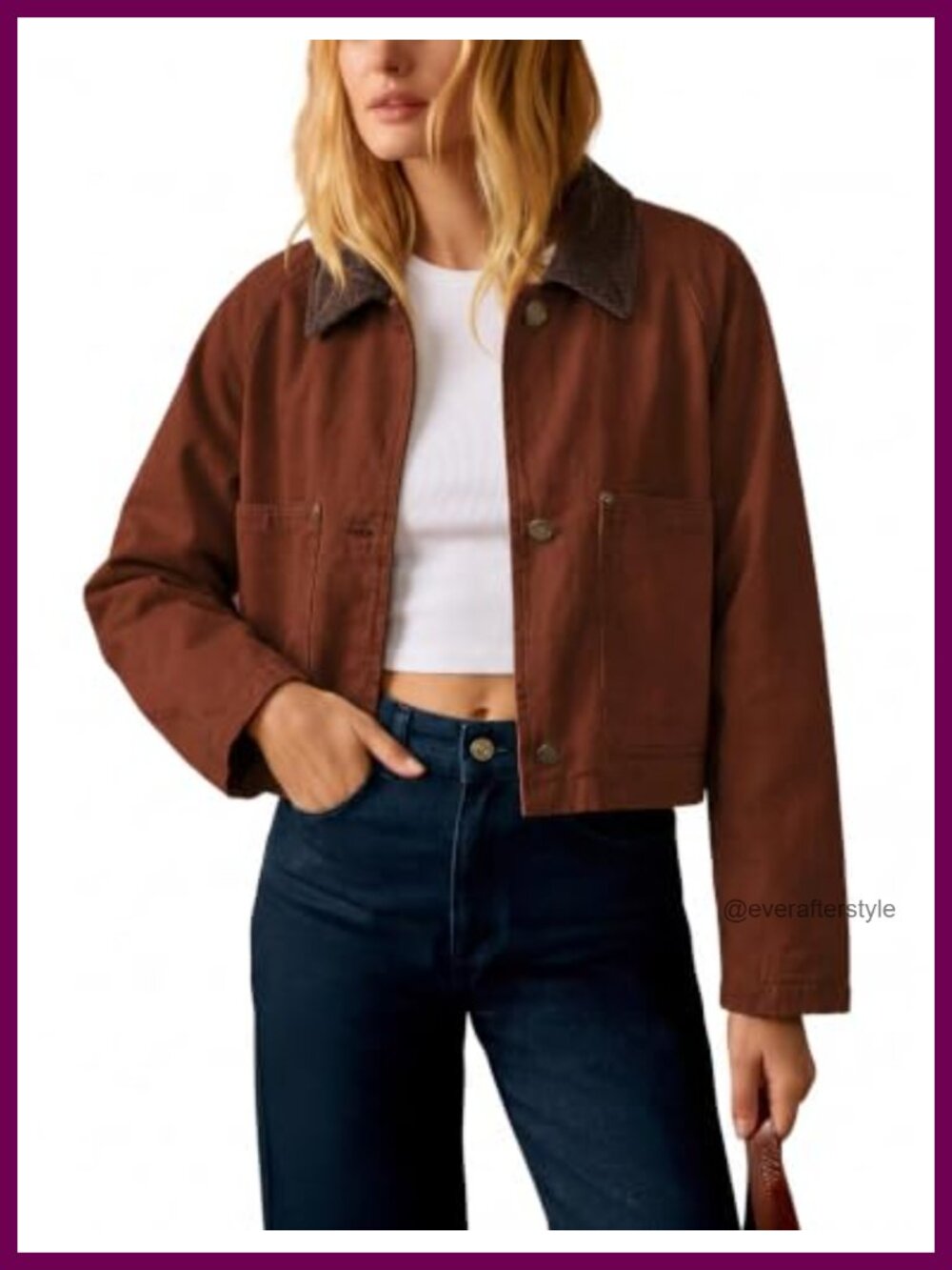 Women's Cropped Barn Jacket Corduroy Collar Button Down Long Sleeve Short Coat
